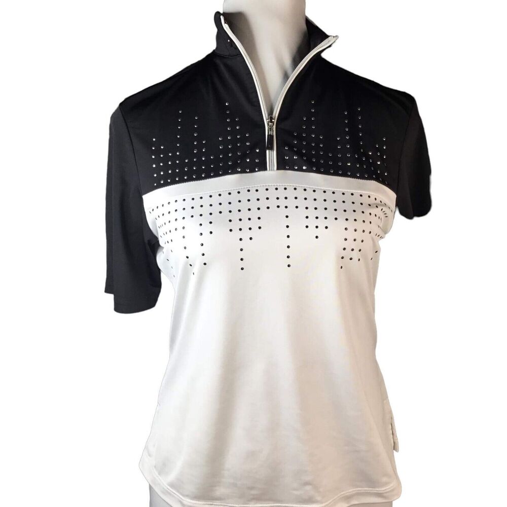 Jamie Sadock women Shirt X-small Color blocked Black White Studded Zip Neck